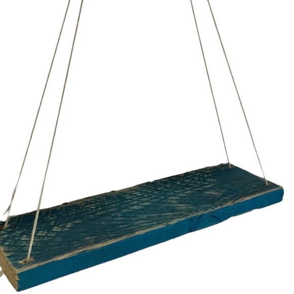 Rustic Distressed Nautical Blue Reclaimed Wood Hanging Wall Shelf - Picture 2 of 7